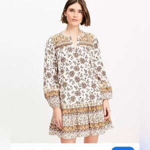 2 for $20 sale: Loft brown ivory pullover floral flounce mini tunic dress - S